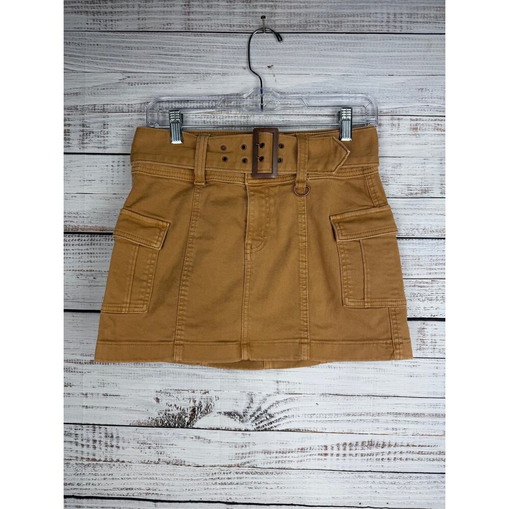 SO Brown Cargo Corduroy Mini Skirt 26 Y2K Bratz Chunky Belt Festival Boho